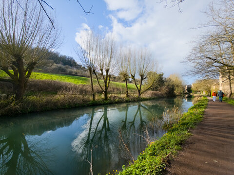 Canal Towpath witha Tree Reflections in Spring, Stroudwater Navigation, Stroud, Gloucestershire, England