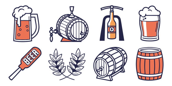 a collection of beer and brewery related icons Vector