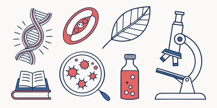 science and biology symbols with book and microscope Vector