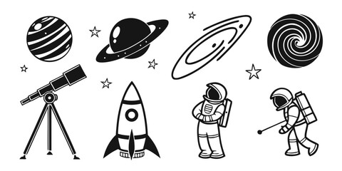 astronauts and objects related to space exploration Vector © nalu