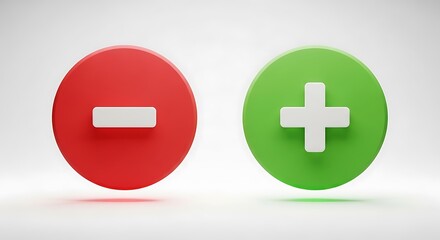 Obraz premium A 3D rendering of a red minus sign and a green plus sign on a white background