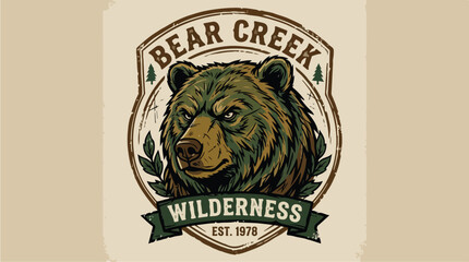 Fototapeta premium Vintage Bear Creek Wilderness Logo with Grizzly Bear Head.