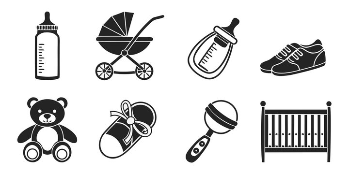 a collection of baby items and toys Vector