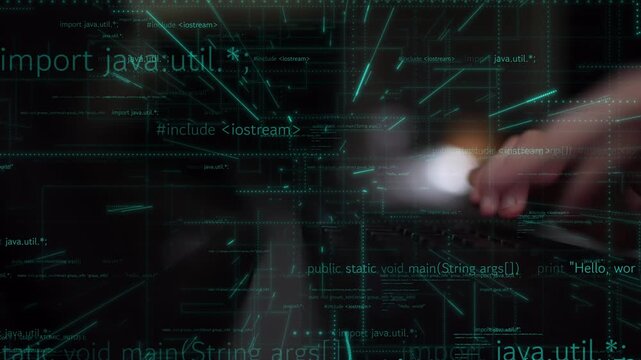 A dynamic visualization of coding elements with vibrant lines and programming syntax highlighting the complexity of software development and technology environments. Xenic