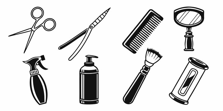 a collection of barber tools and accessories Vector