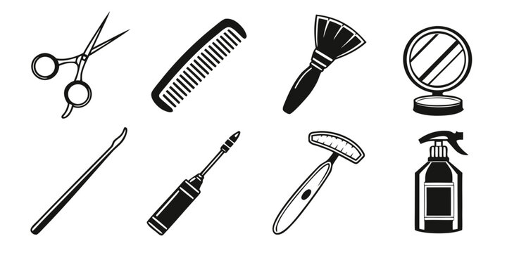a collection of hairdressing tools and cosmetics Vector