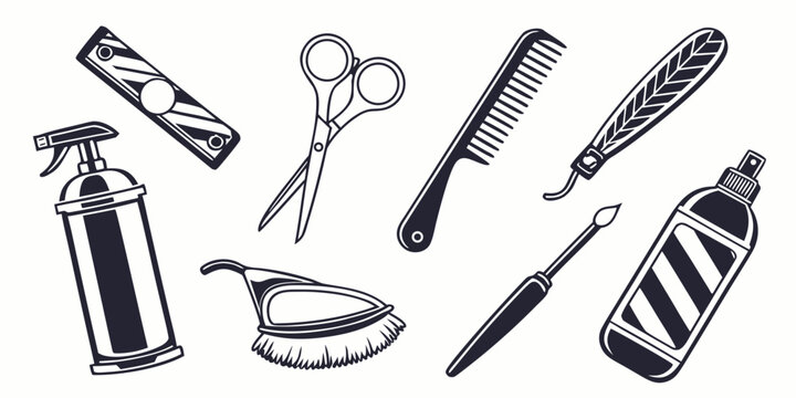 a collection of hairdressing tools and products Vector