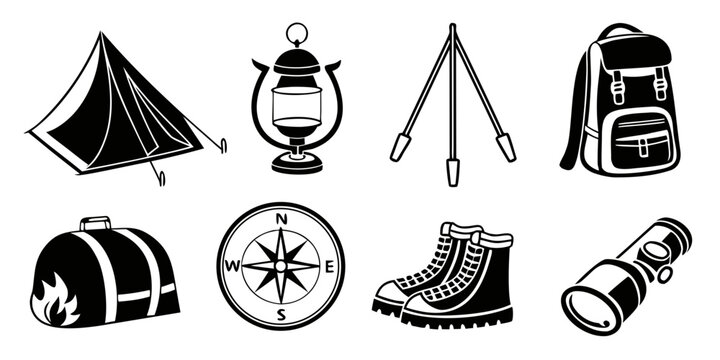 a collection of camping and hiking icons Vector