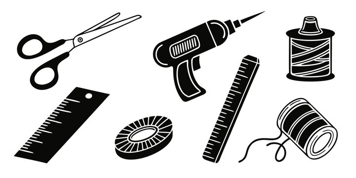 a collection of tools and supplies for crafting Vector