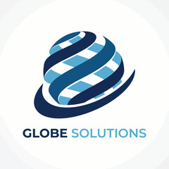 This logo showcases a stylized globe with a dynamic swirl pattern, symbolizing global solutions, connectivity, and modern design for businesses in technology or services.