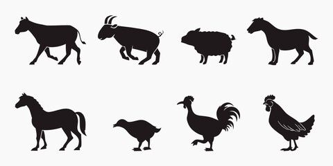 black silhouettes of various farm animals Vector © nalu