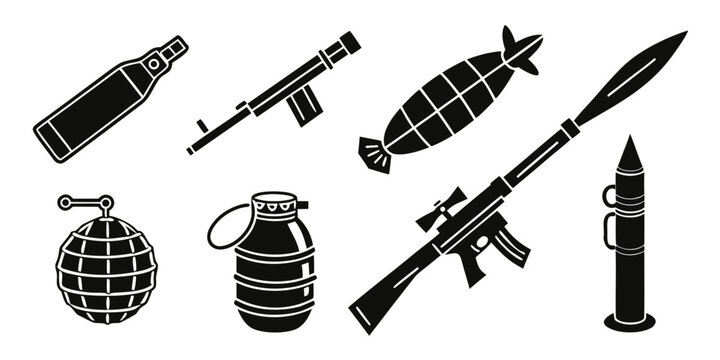 collection of various military weapons and explosives Vector