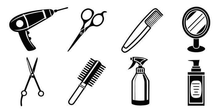 black and white icons of hairdressing tools Vector