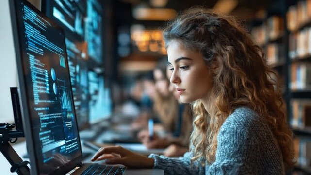 Focused student engaged in coding at a tech workshop