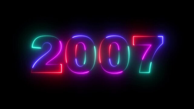 Happy new year 2007 Neon animated background. Video animation of abstract neon light with the numbers 20107 over blue background - represents the new year. 2007 happy new year.