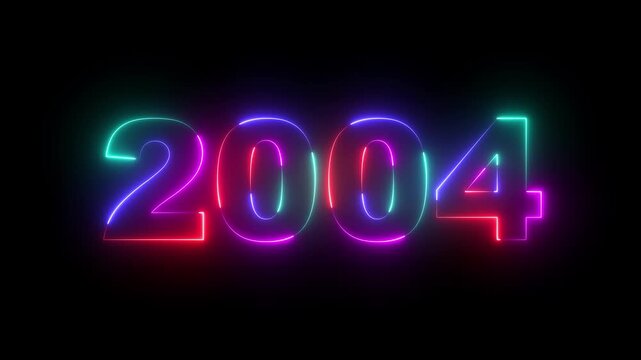 Happy new year 2004 Neon animated background. Video animation of abstract neon light with the numbers 2004 over blue background - represents the new year. 2004 happy new year.