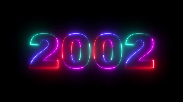 Happy new year 2002 Neon animated background. Video animation of abstract neon light with the numbers 2002 over blue background - represents the new year. 2002 happy new year.
