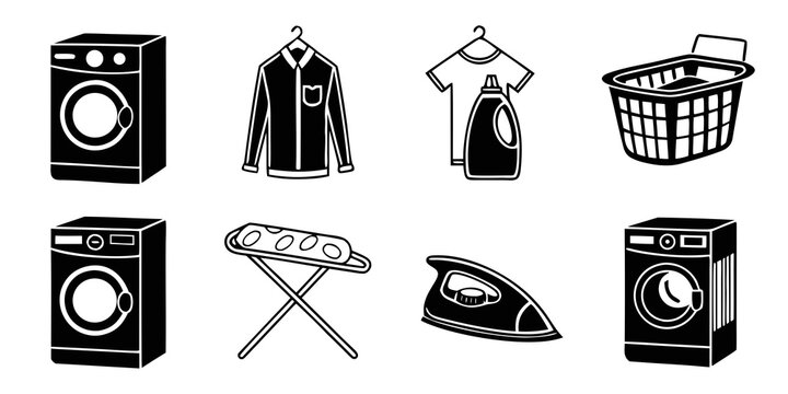 a collection of laundry appliances and clothing Vector