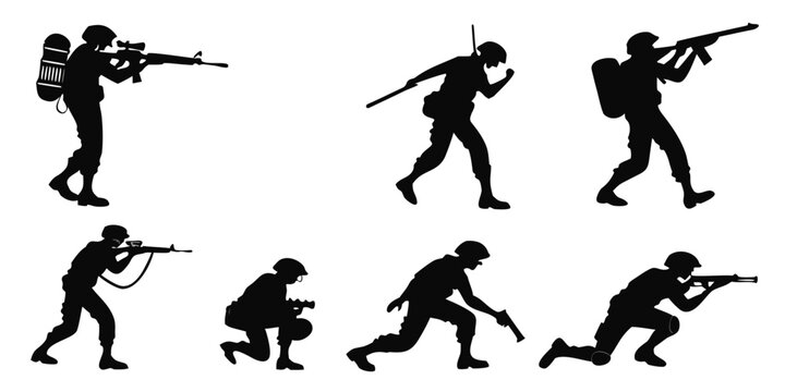 soldiers in various combat positions and movements Vector