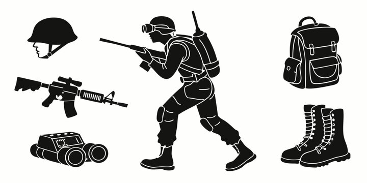 a soldier with various military gear Vector