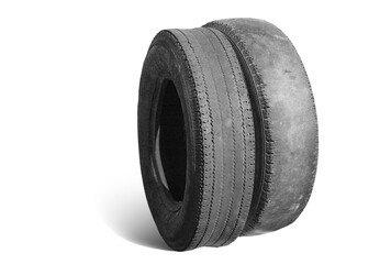 Obraz premium old worn damaged tire isolated