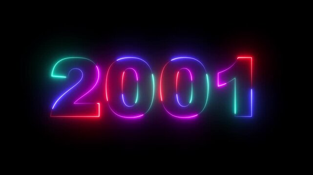 Happy new year 2001 Neon animated background. Video animation of abstract neon light with the numbers 20031over blue background - represents the new year. 2001 happy new year.