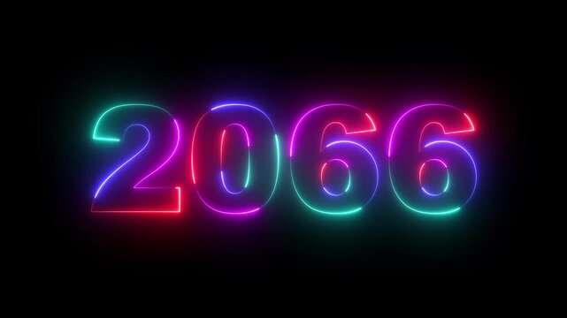Happy new year 2066 Neon animated background. Video animation of abstract neon light with the numbers 2066 over blue background - represents the new year.