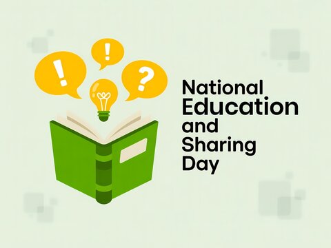National education and sharing day with book and lightbulb ideas