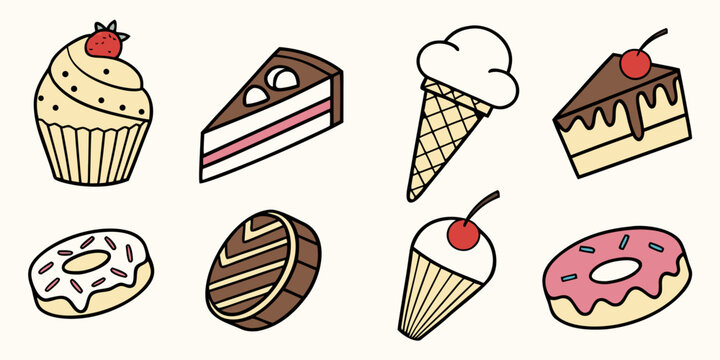 a variety of sweet treats including cupcakes and donuts Vector