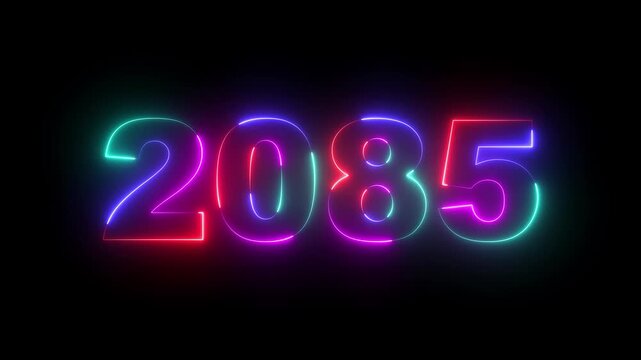 Happy new year 2085 Neon animated background. Video animation of abstract neon light with the numbers 2085 over blue background - represents the new year.