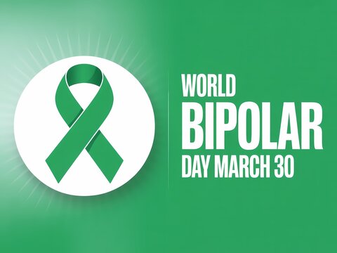 Green ribbon awareness symbol for world bipolar day on march 30th for mental health
