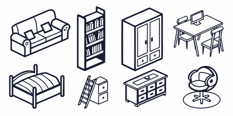 a collection of furniture and household items Vector © Mithu