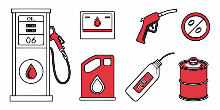 a collection of fuel and oil related icons Vector