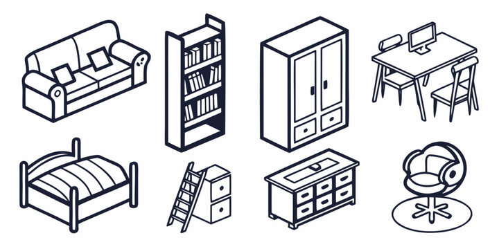 a collection of furniture and household items Vector