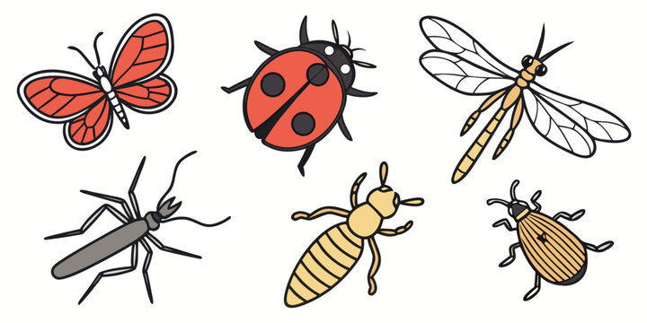 a group of insects including a butterfly and a ladybug Vector