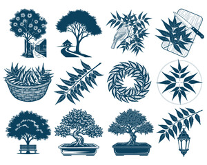 Obraz premium Hand Drawn Trees and Leaves Collection – Nature Botanical Illustration Set