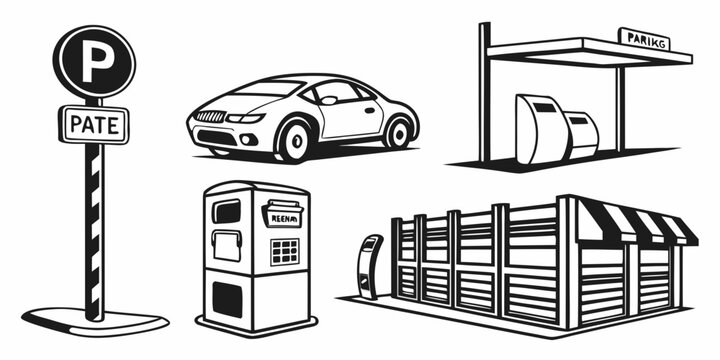 a parking lot with a car and parking meter Vector