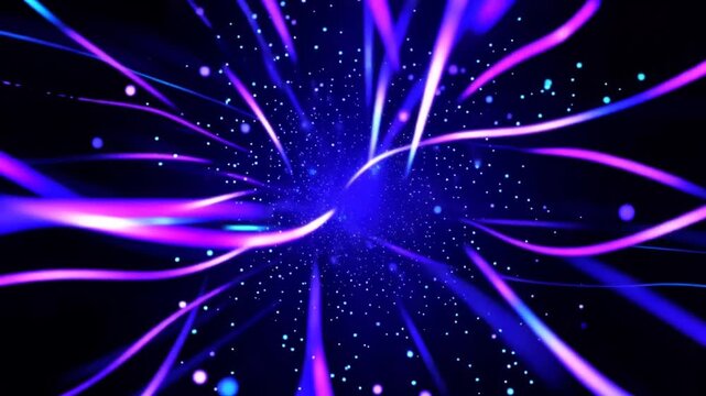 A vibrant blue and purple light explosion with streaks and sparks on a dark background, possibly used for technology or celebration