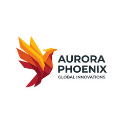 Obraz premium The logo showcases a vibrant, abstract phoenix rising, representing innovation and creativity, perfectly suited for a modern global business or startup.