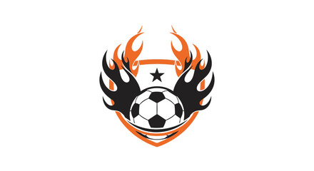 Dynamic Football Soccer Ball with Flames and Star Shield Logo on Isolated White Background © Sastro