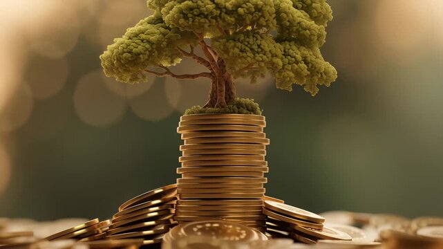 Thriving tree growing from a stack of books symbolizing growth knowledge and nature harmony