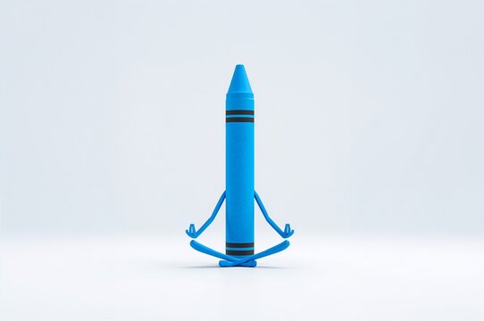 Blue crayon with broken pieces on white background