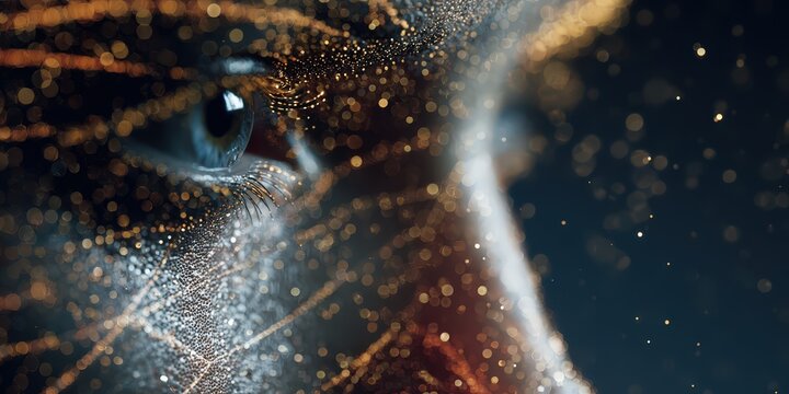 AI generated digital avatar face composed of particles and glowing lines
