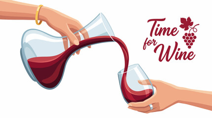 Naklejka premium An artistic depiction of wine being poured from a carafe into a glass, representing celebration, connection, and the pleasure of sharing moments with friends over a drink.