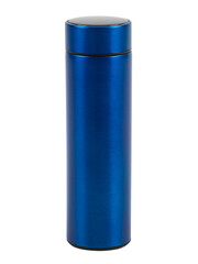 The blue thermos is insulated on a white background.