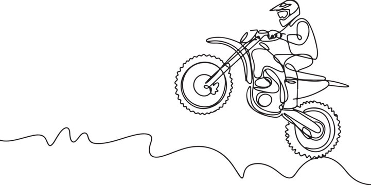 Motocross rider jumping on a dirt bike in continuous line art