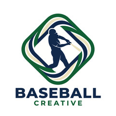 Obraz premium This elegant logo design features a silhouette of a baseball player mid-swing, set within a diamond shape, ideal for any baseball creative branding purposes.