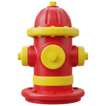 A red and yellow toy fire hydrant isolated on transparent background