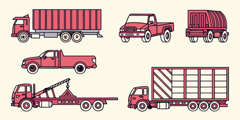 a set of red trucks and truck trailers Vector © Aaaa