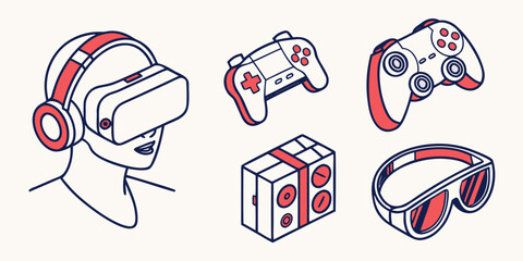 a set of virtual reality devices and controllers Vector © Aaaa